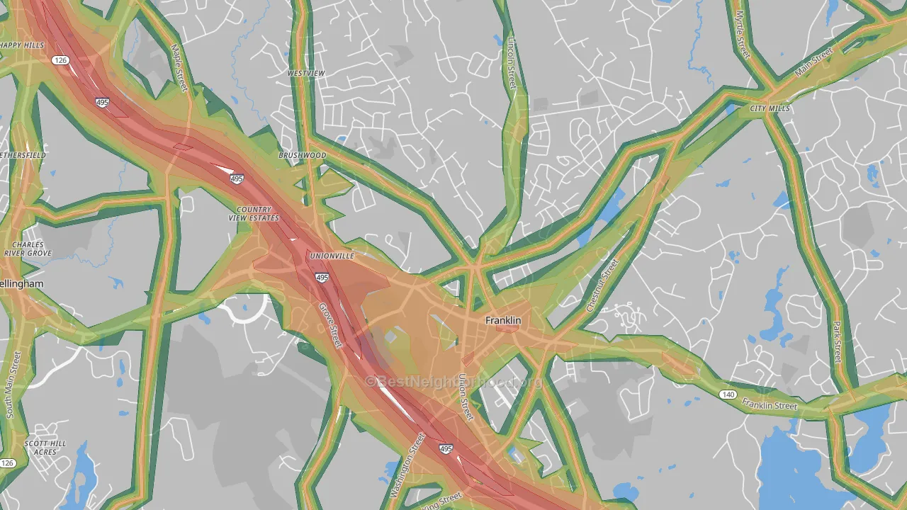 Franklin Town, MA Map of Noise Levels in Franklin Town