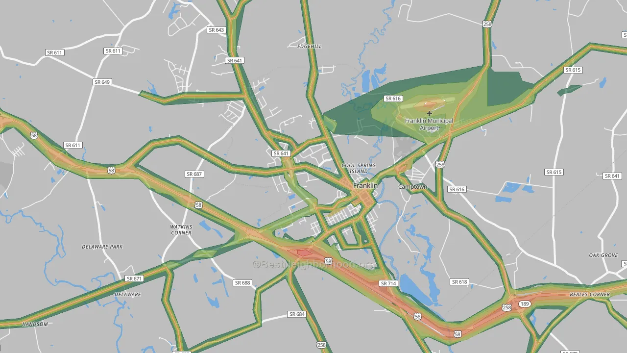 Franklin, VA Map of Noise Levels in Franklin