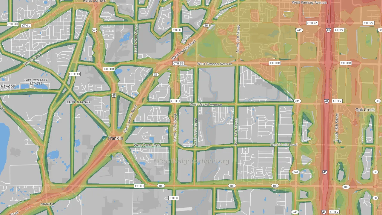 Franklin, WI Map of Noise Levels in Franklin