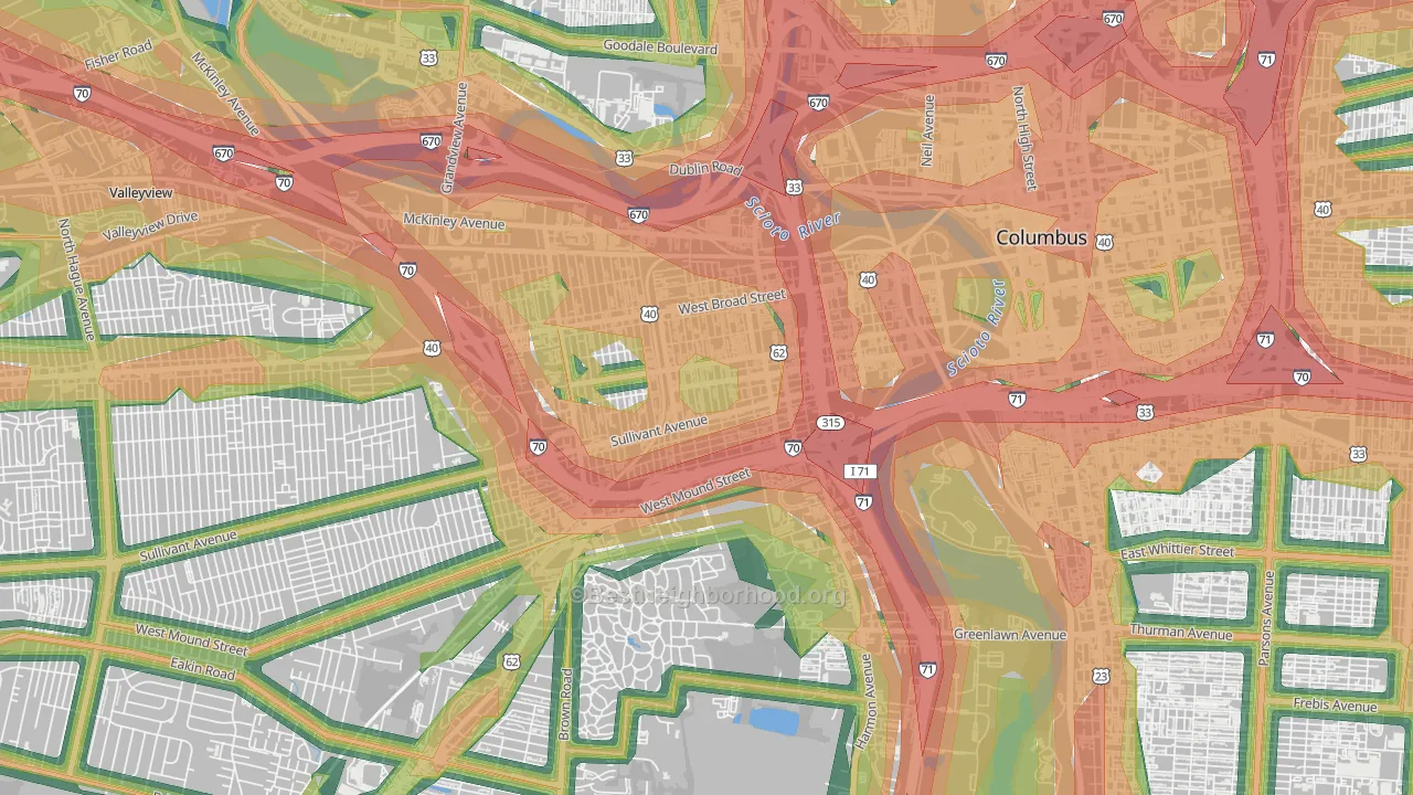 Franklinton, Columbus, OH Map of Noise Levels in Franklinton