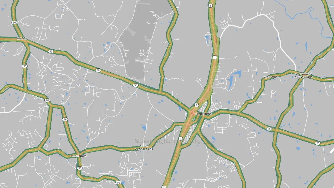 Franklinton, NC Map of Noise Levels in Franklinton