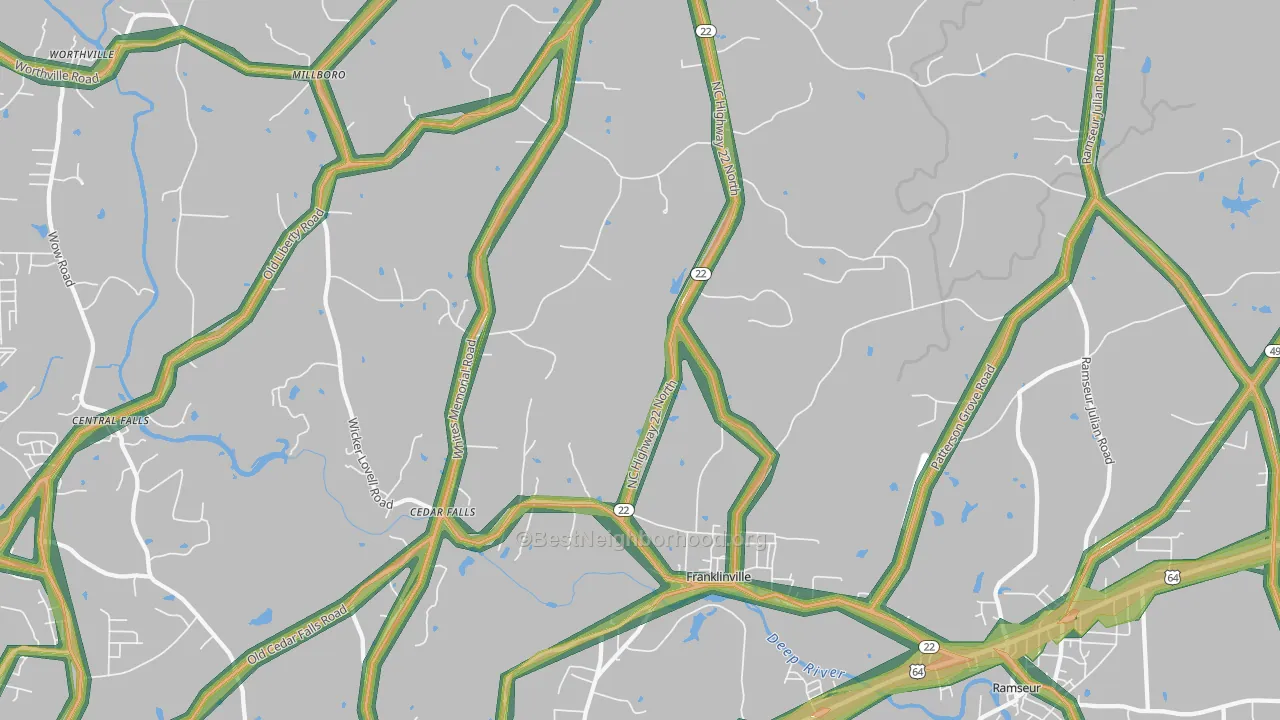 Franklinville, NC Map of Noise Levels in Franklinville