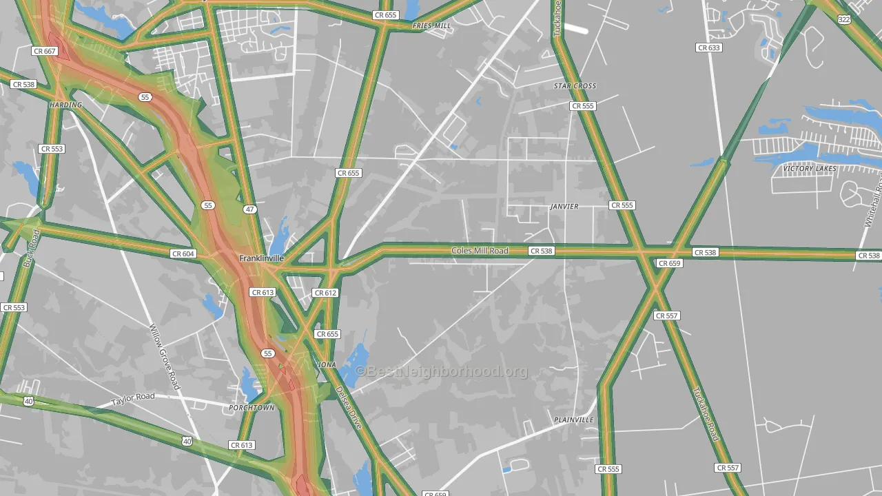 Franklinville, NJ Map of Noise Levels in Franklinville