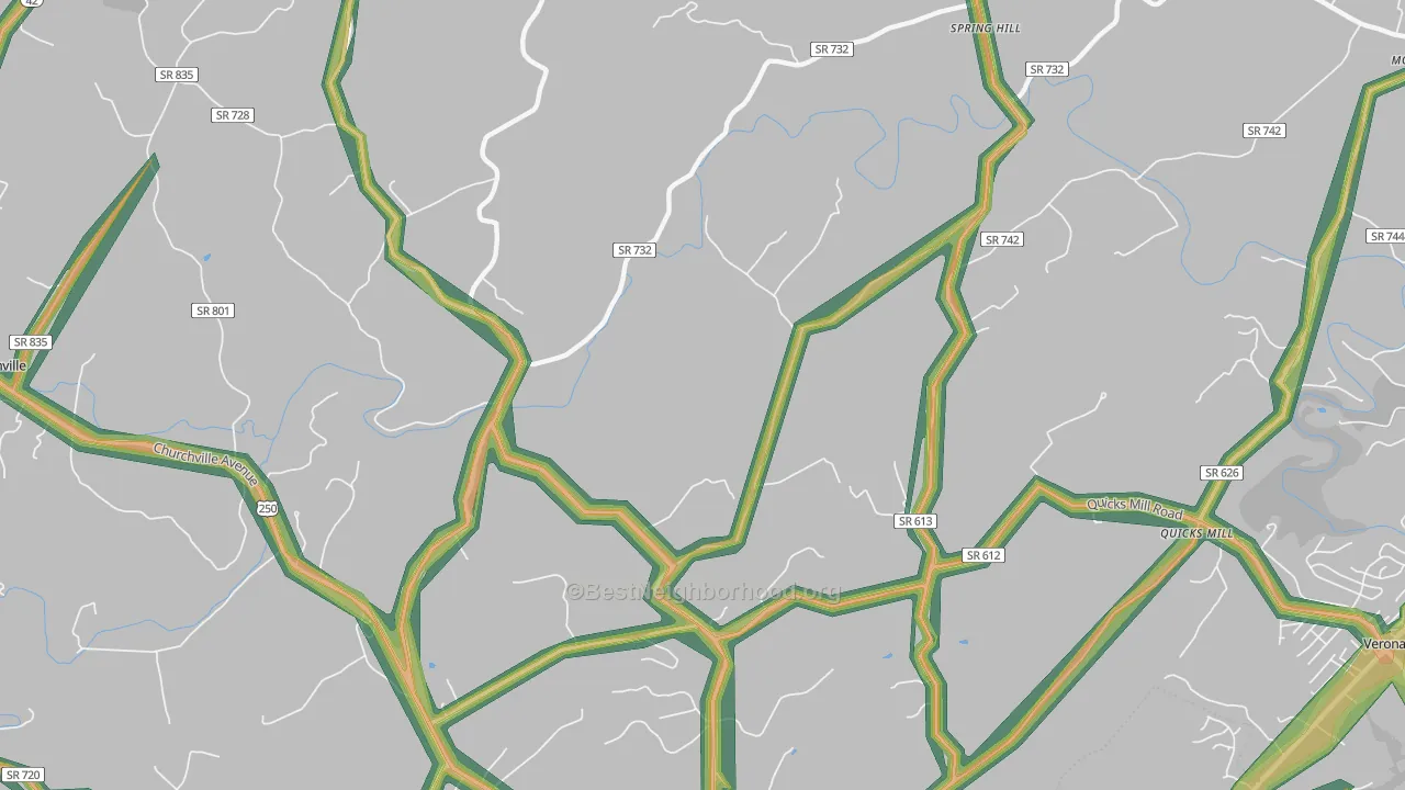 Franks Mill, VA Map of Noise Levels in Franks Mill
