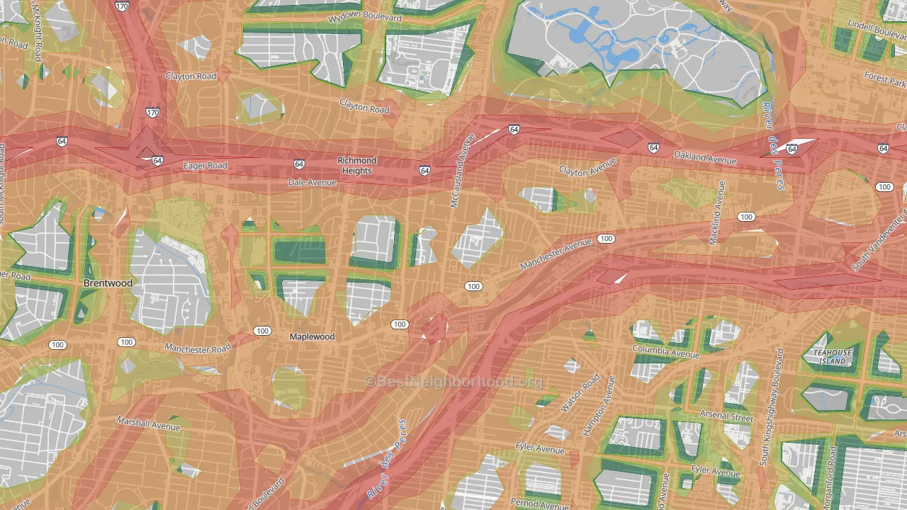 Franz Park, St. Louis, MO Map of Noise Levels in Franz Park