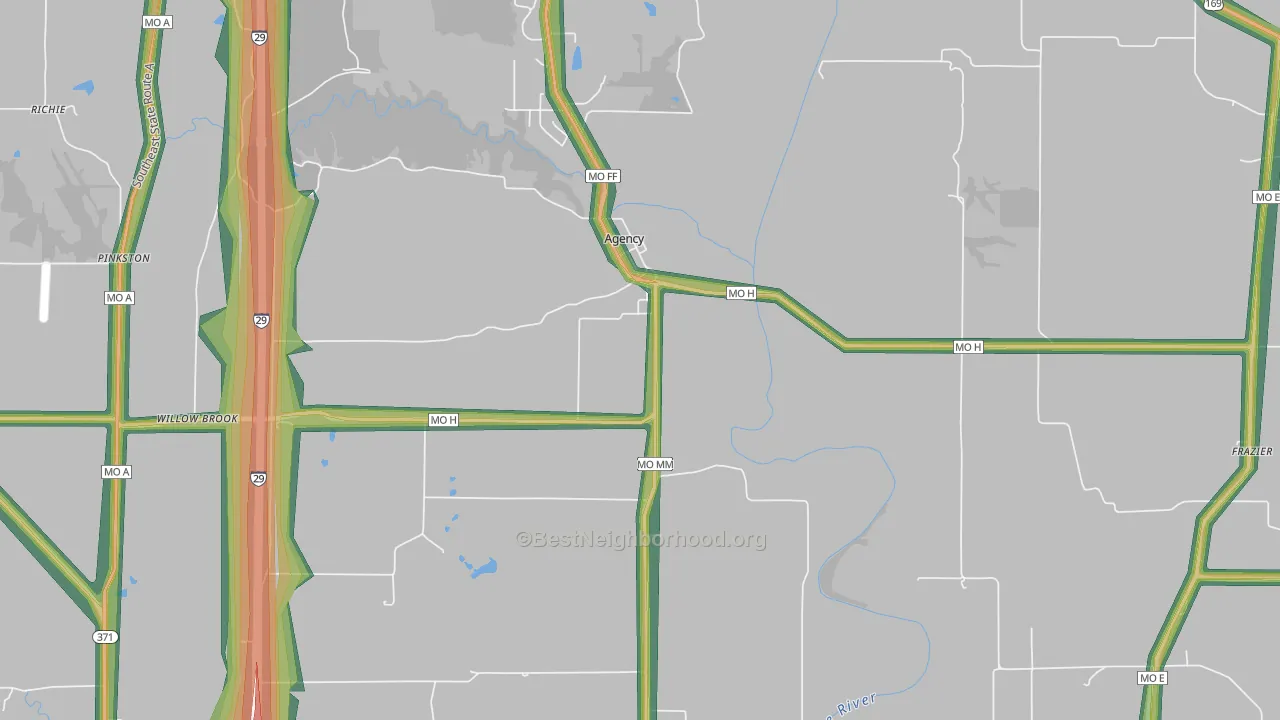 Frazier, MO Map of Noise Levels in Frazier