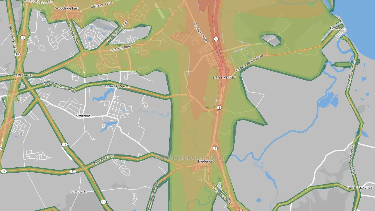 Frederica, DE Map of Noise Levels in Frederica