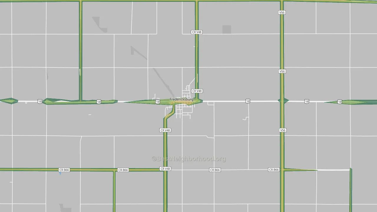 Fredericksburg, IA Map of Noise Levels in Fredericksburg