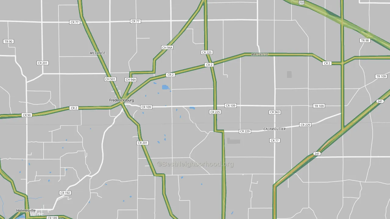 Fredericksburg, OH Map of Noise Levels in Fredericksburg