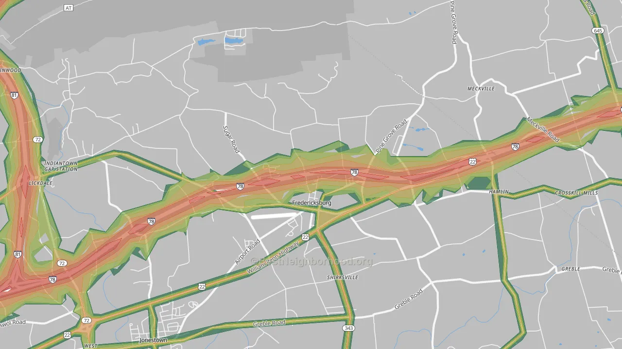 Fredericksburg, PA Map of Noise Levels in Fredericksburg