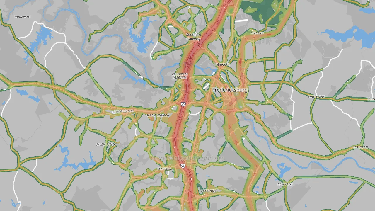 Fredericksburg, VA Map of Noise Levels in Fredericksburg