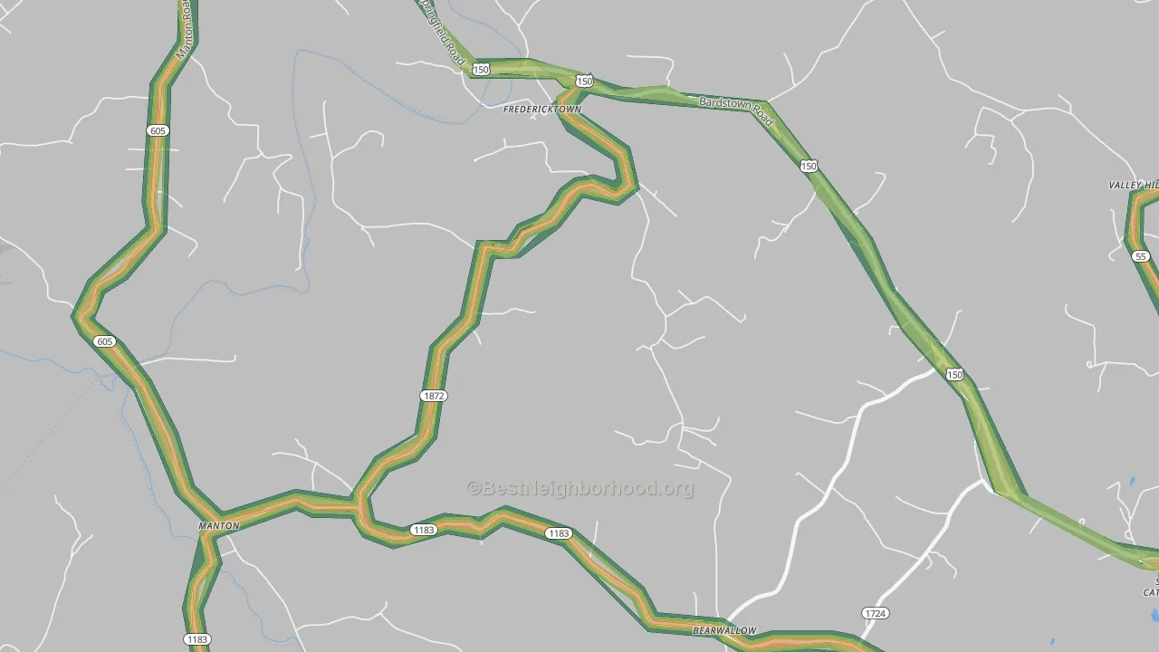 Fredericktown, KY Map of Noise Levels in Fredericktown