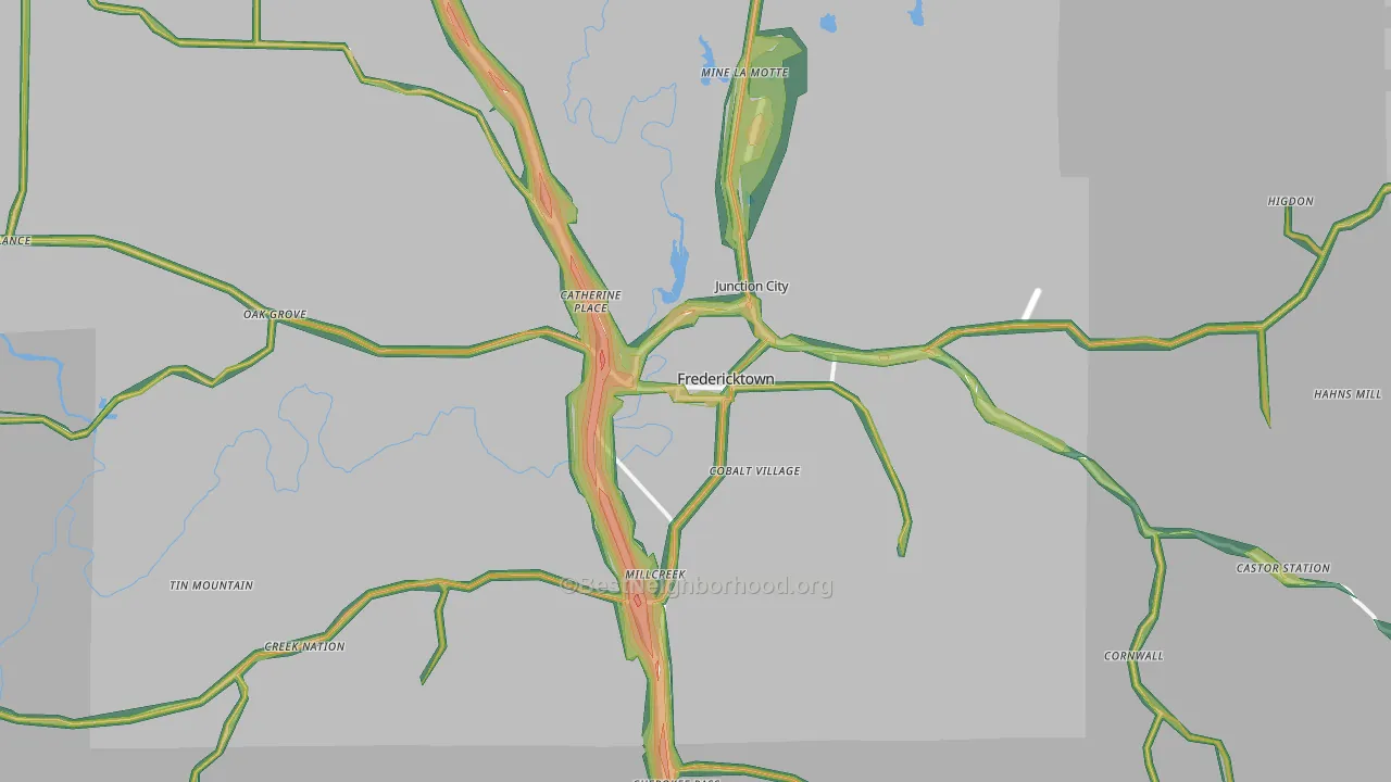Fredericktown, MO Map of Noise Levels in Fredericktown