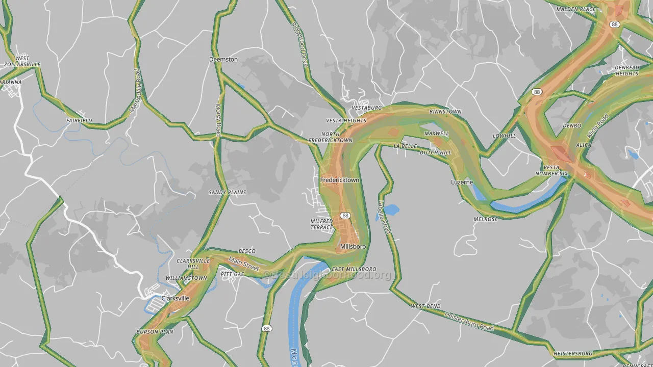 Fredericktown, PA Map of Noise Levels in Fredericktown