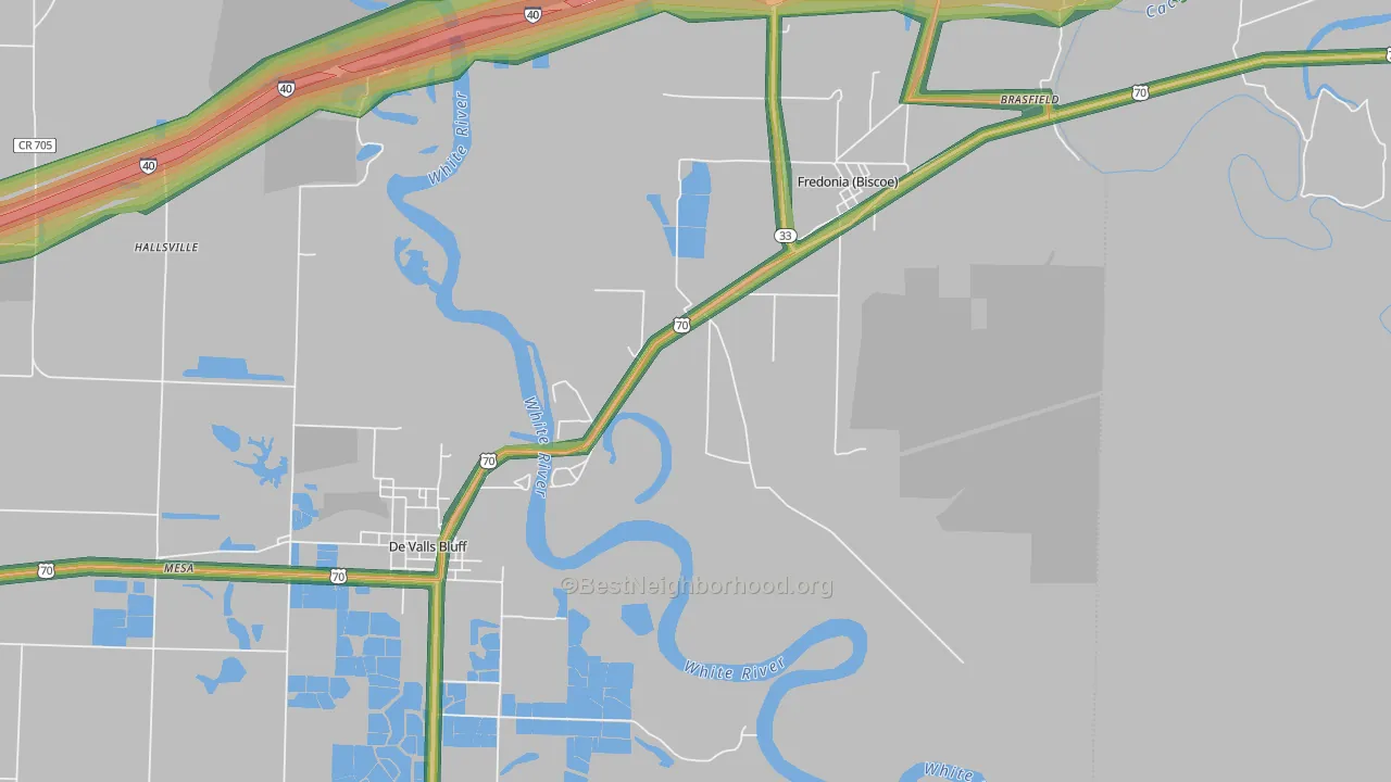 Fredonia, AR Map of Noise Levels in Fredonia