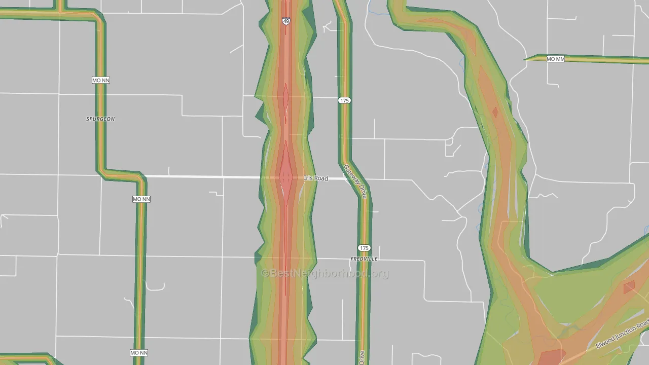 Fredville, MO Map of Noise Levels in Fredville