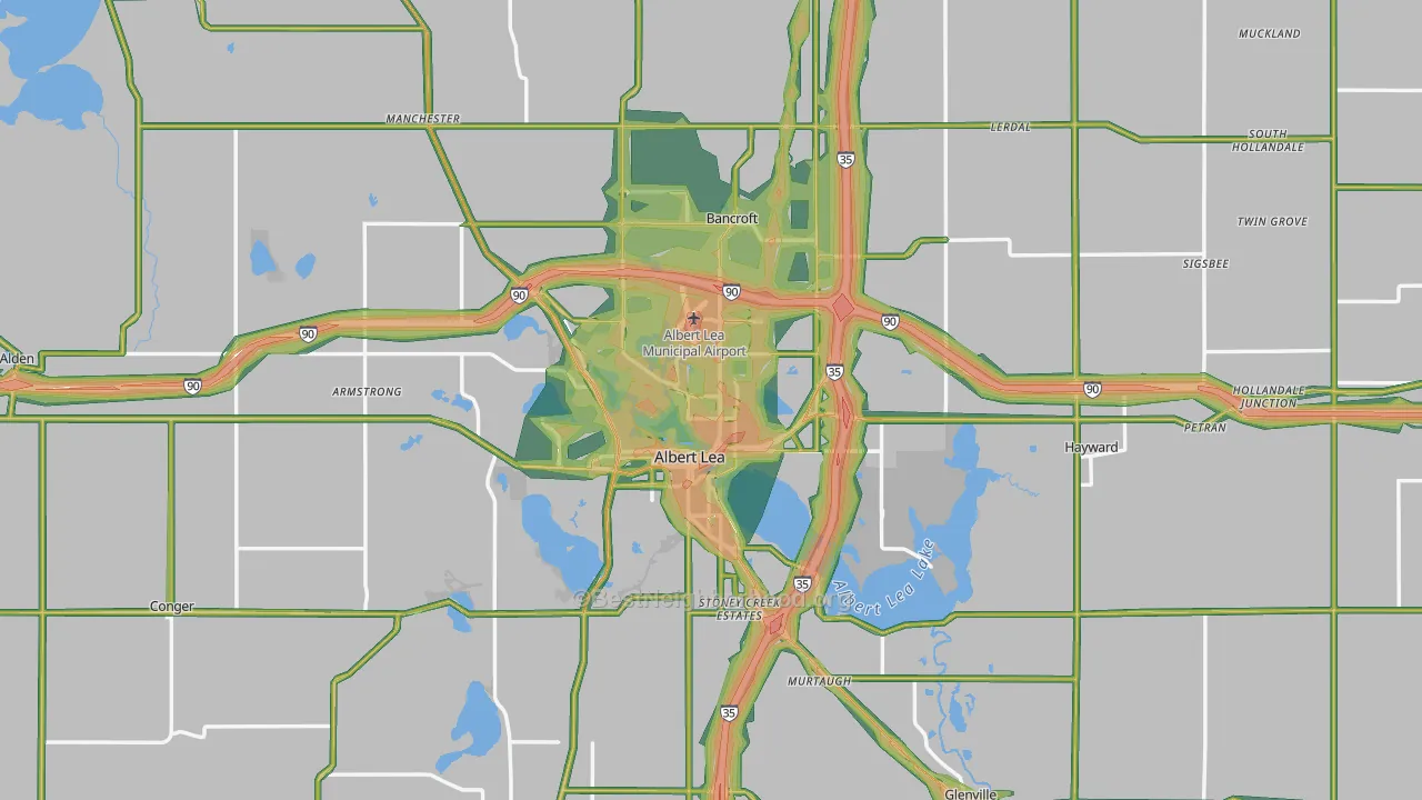 Freeborn County, MN Map of Noise Levels in Freeborn County