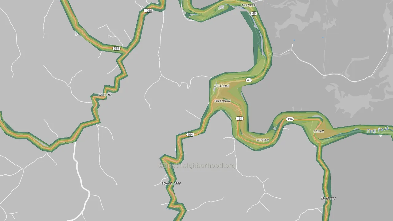 Freeburn, KY Map of Noise Levels in Freeburn