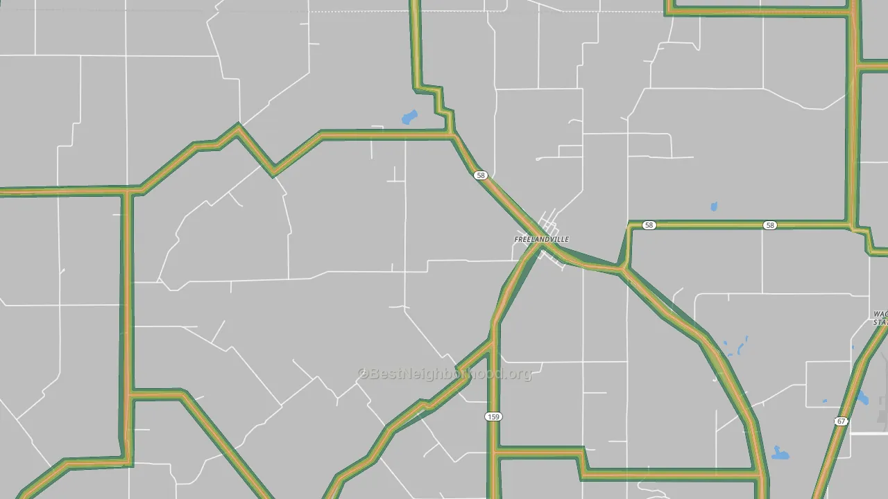 Freelandville, IN Map of Noise Levels in Freelandville