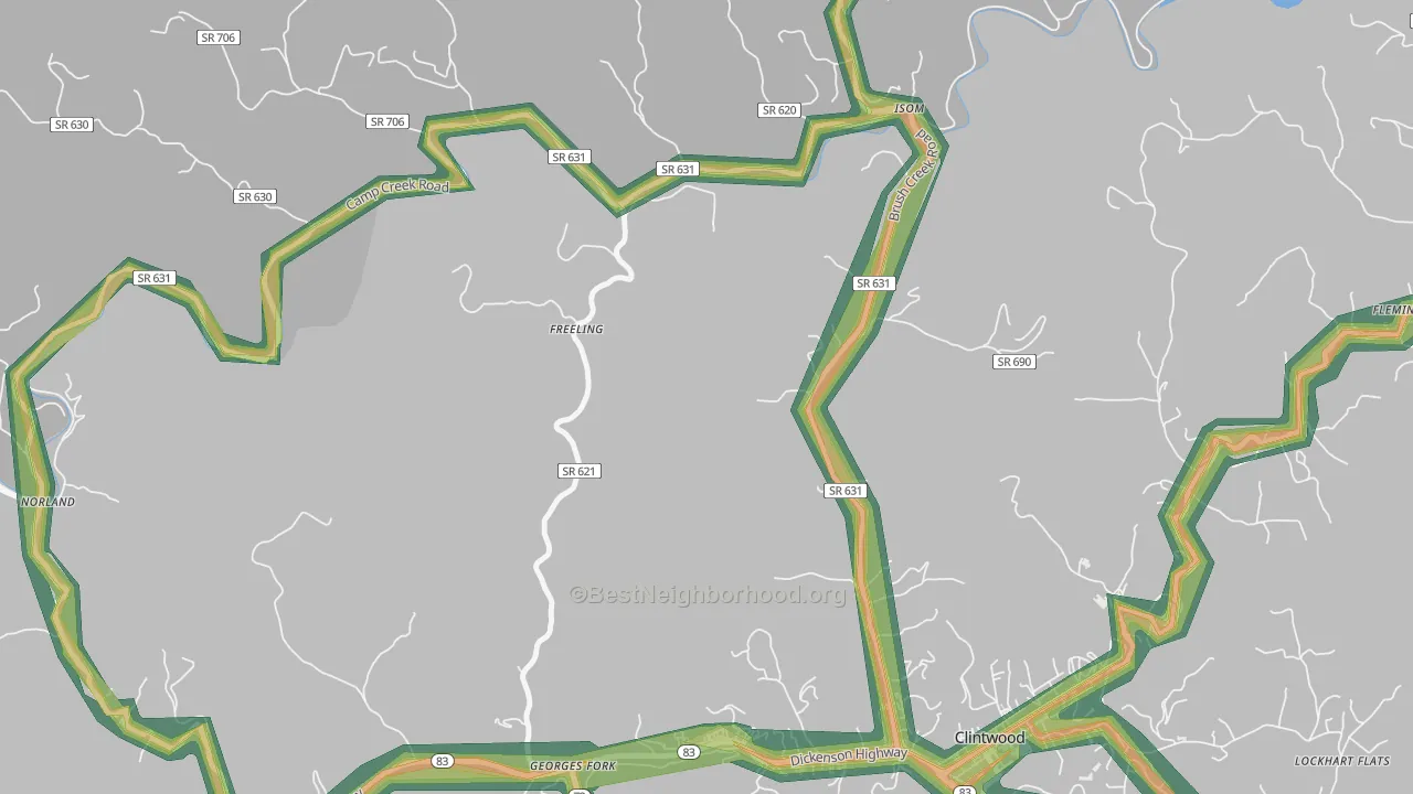Freeling, VA Map of Noise Levels in Freeling