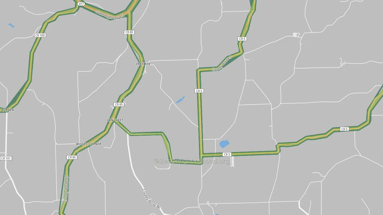 Freeman, NY Map of Noise Levels in Freeman
