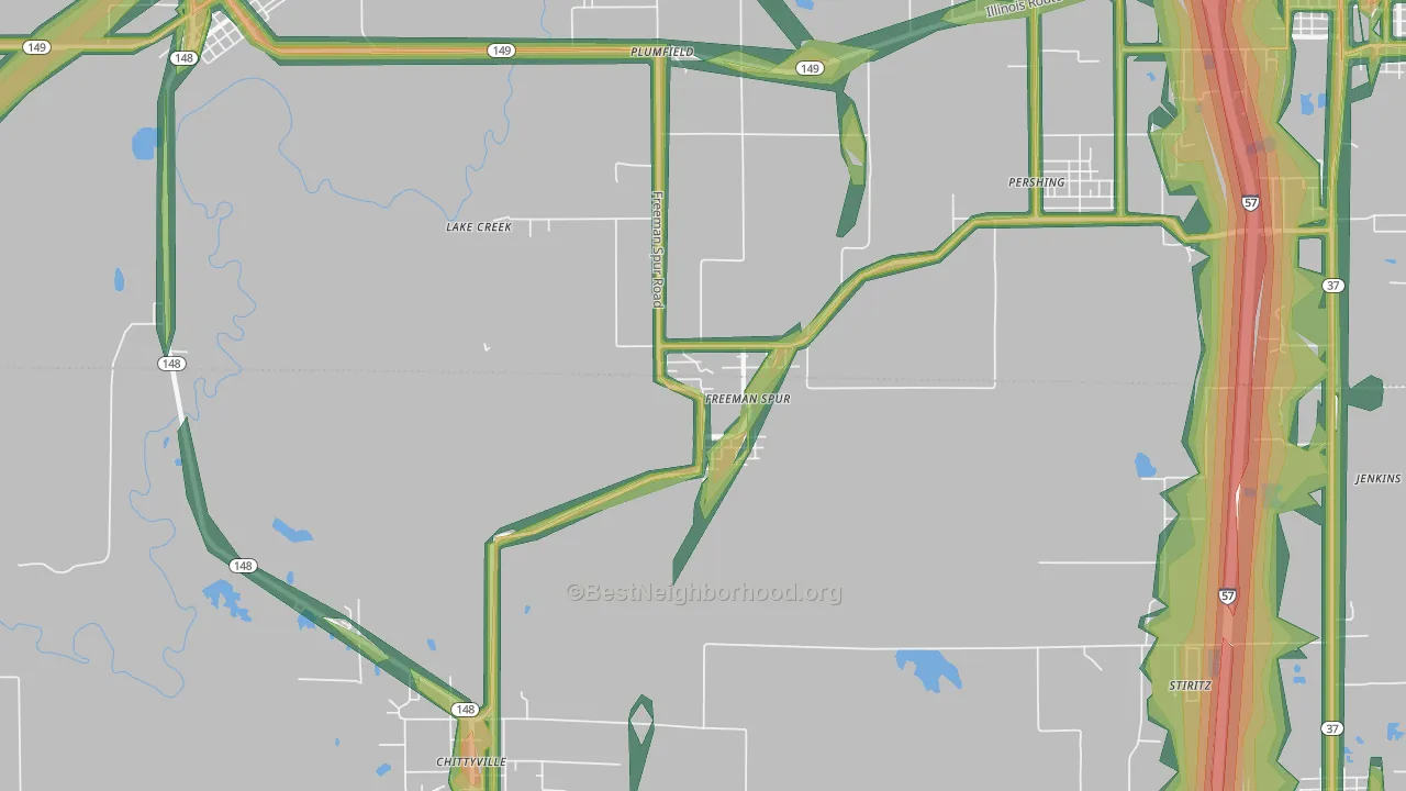 Freeman Spur, IL Map of Noise Levels in Freeman Spur