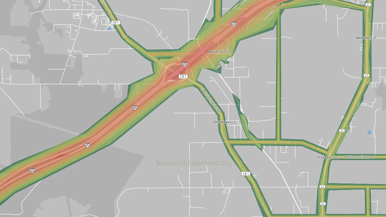 Freemanville, AL Map of Noise Levels in Freemanville