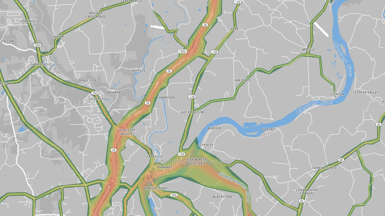 Freeport, PA Map of Noise Levels in Freeport