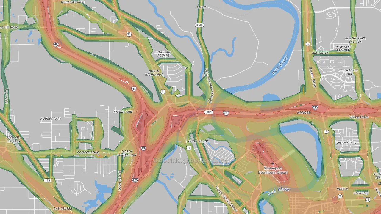 Freestate-North Highlands, Shreveport, LA Map of Noise Levels in Freestate-North Highlands