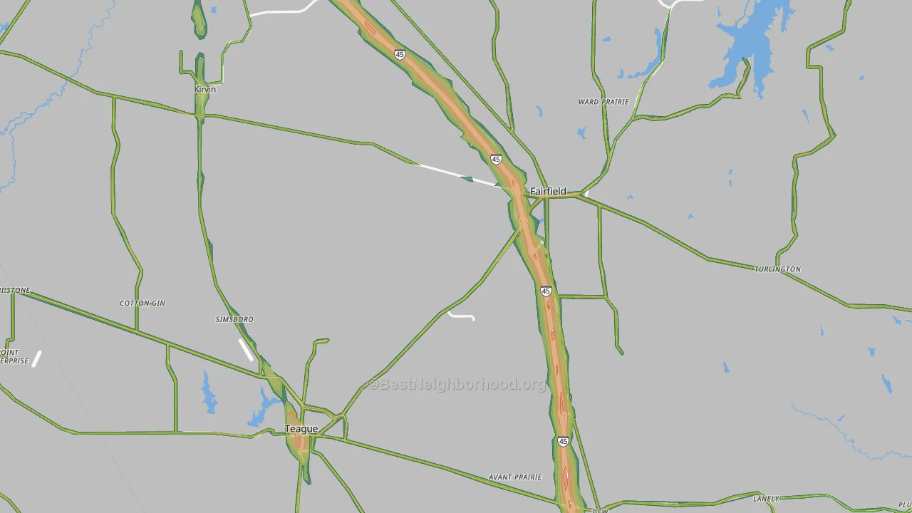 Freestone County, TX Map of Noise Levels in Freestone County
