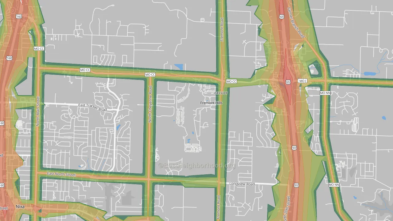 Fremont Hills, MO Map of Noise Levels in Fremont Hills