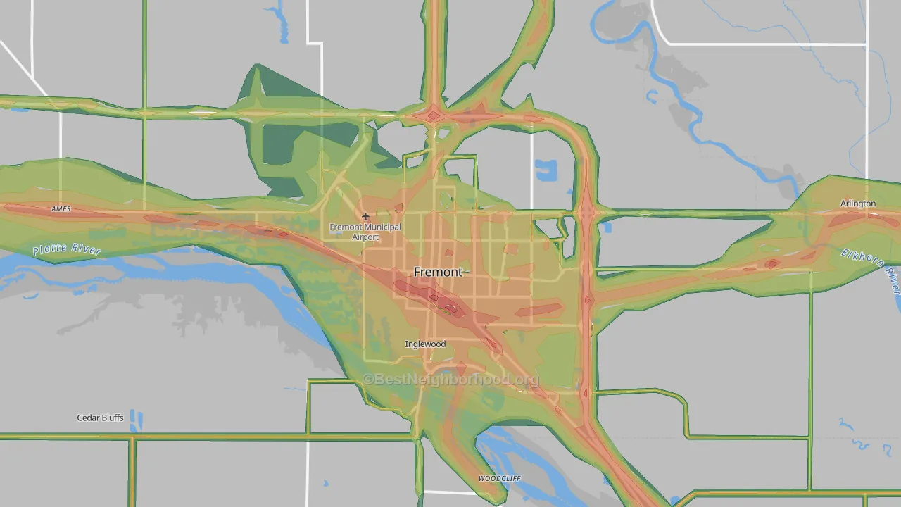 Fremont, NE Map of Noise Levels in Fremont
