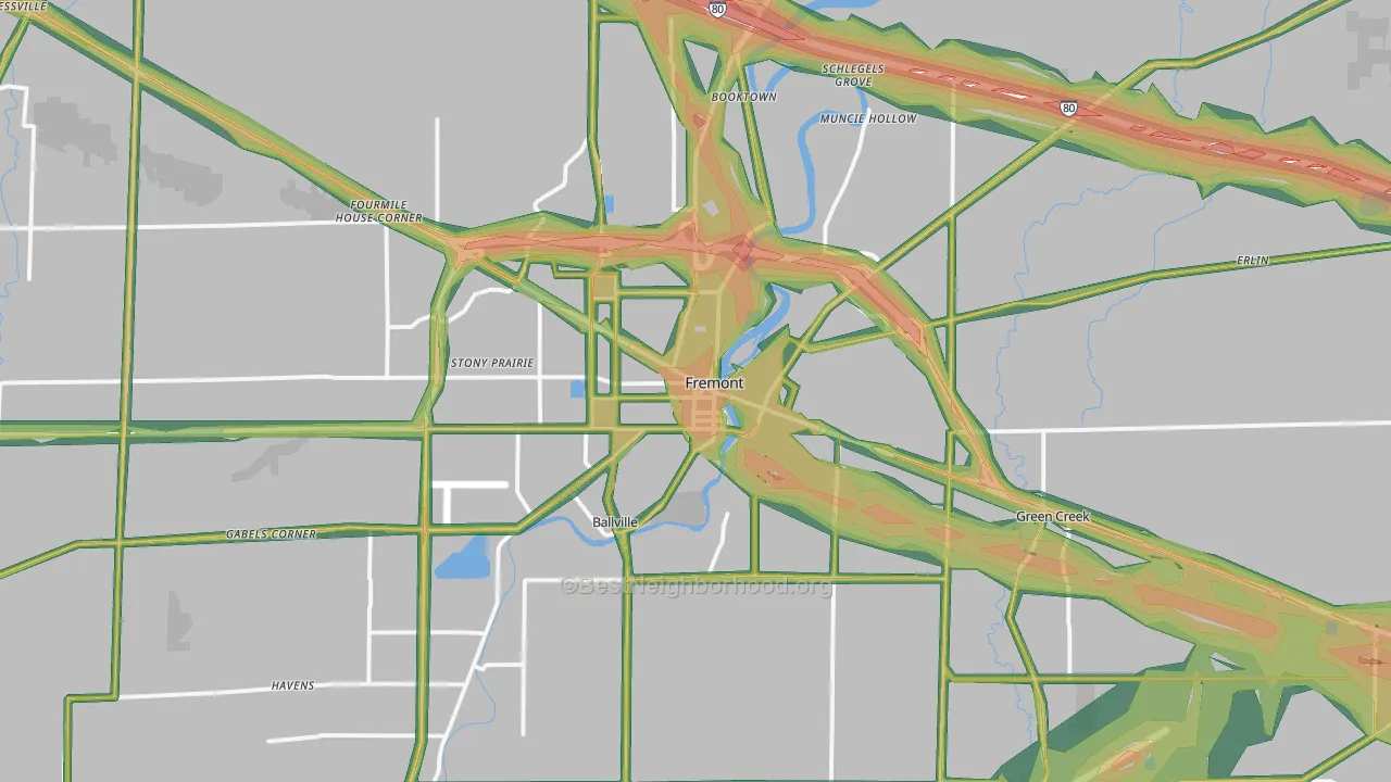Fremont, OH Map of Noise Levels in Fremont