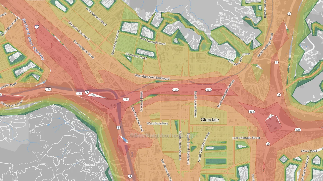 Fremont Park, Glendale, CA Map of Noise Levels in Fremont Park