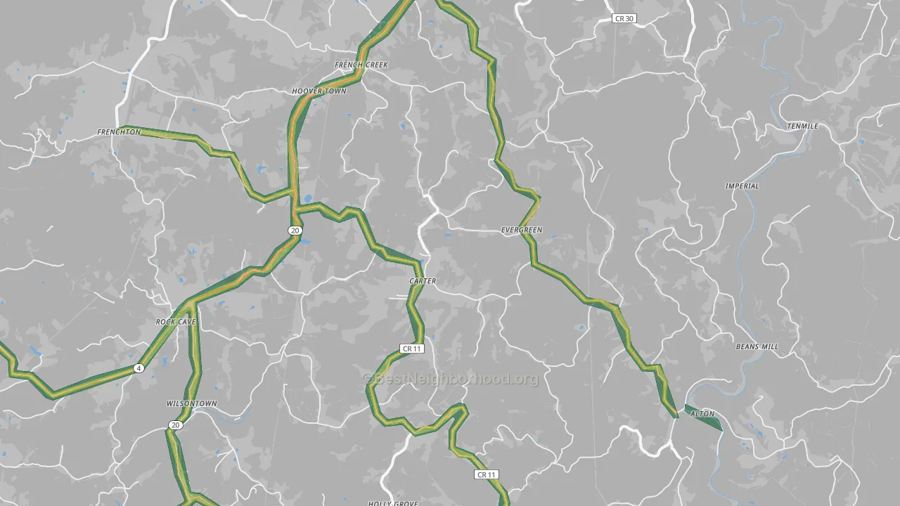 French Creek, WV Map of Noise Levels in French Creek
