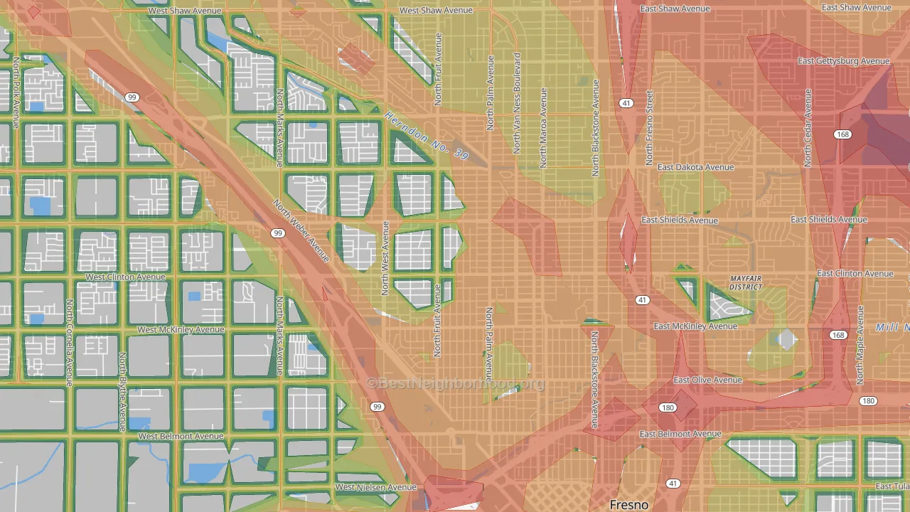 Fresno-High, Fresno, CA Map of Noise Levels in Fresno-High