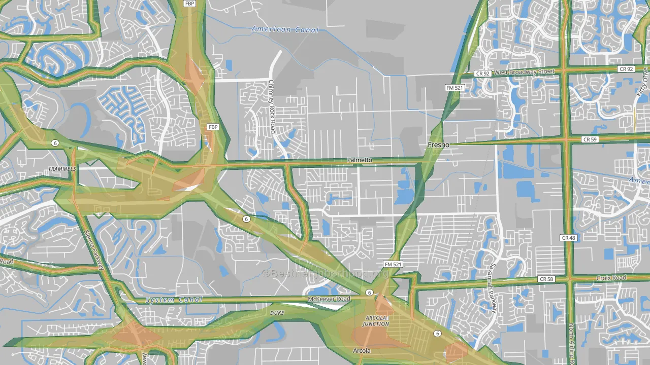 Fresno, TX Map of Noise Levels in Fresno