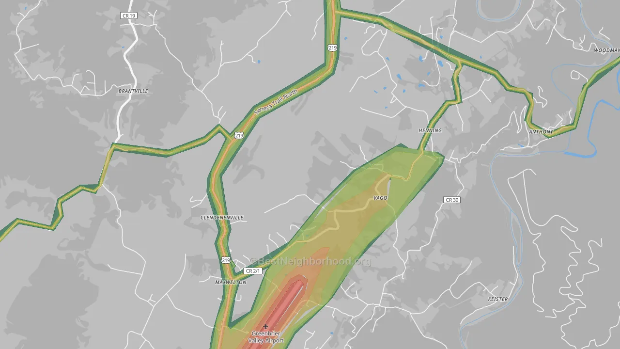 Friars Hill, WV Map of Noise Levels in Friars Hill