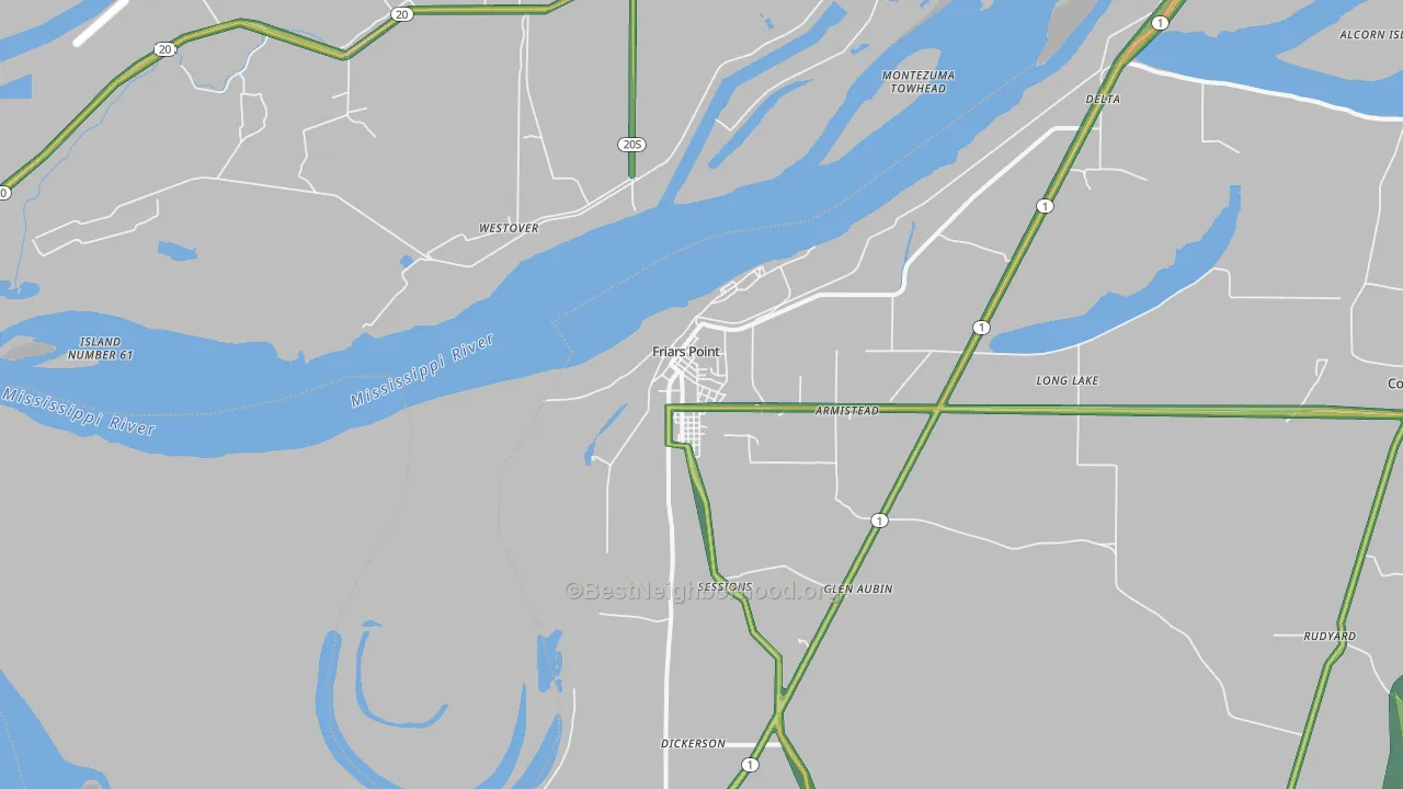 Friars Point, MS Map of Noise Levels in Friars Point