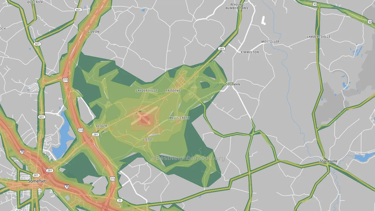 Friedens, PA Map of Noise Levels in Friedens