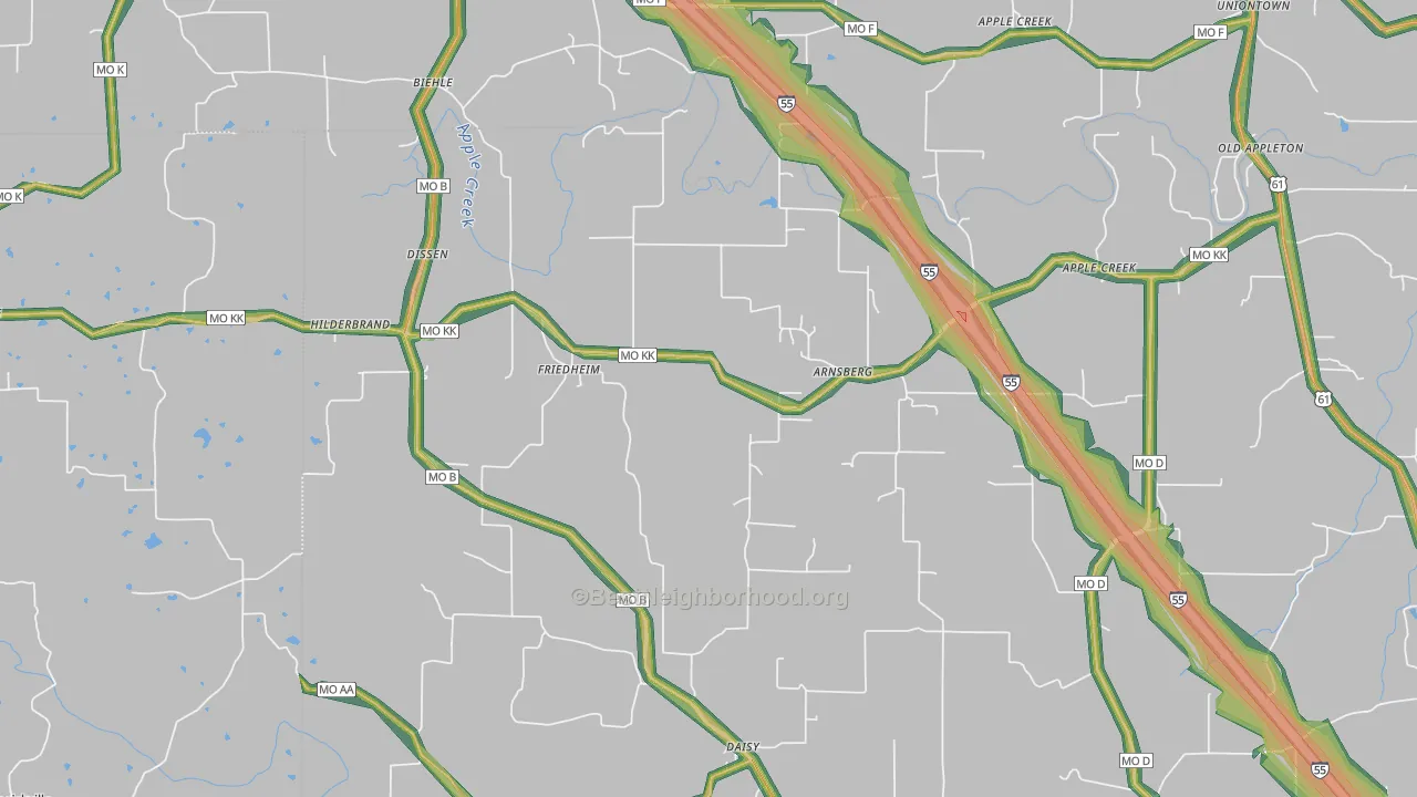 Friedheim, MO Map of Noise Levels in Friedheim