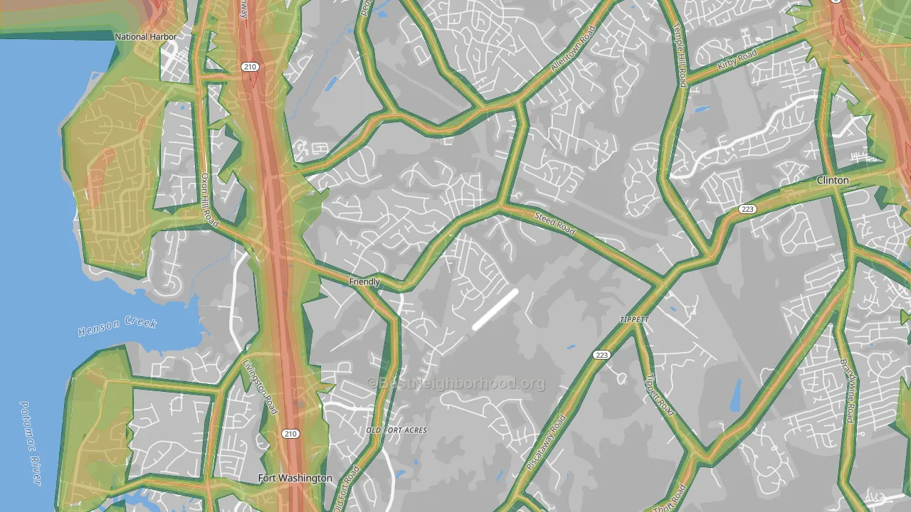 Friendly, Fort Washington, MD Map of Noise Levels in Friendly