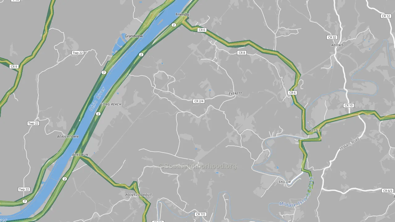 Friendly, WV Map of Noise Levels in Friendly