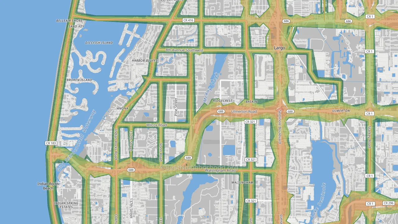 Friends of Ridgecrest, Largo, FL Map of Noise Levels in Friends of Ridgecrest
