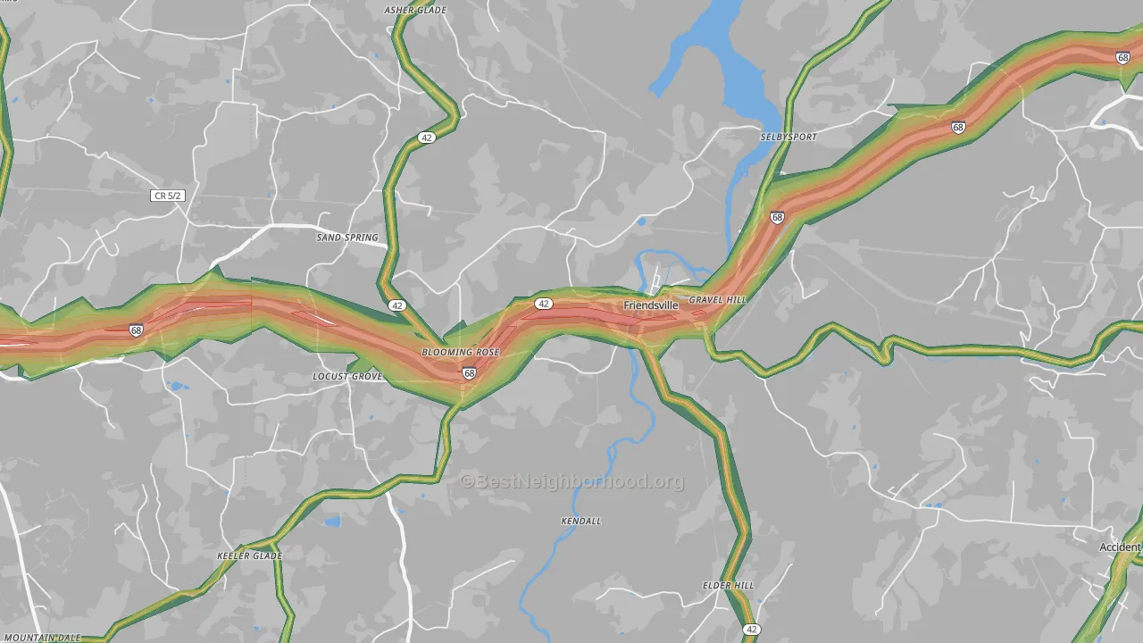 Friendsville, MD Map of Noise Levels in Friendsville