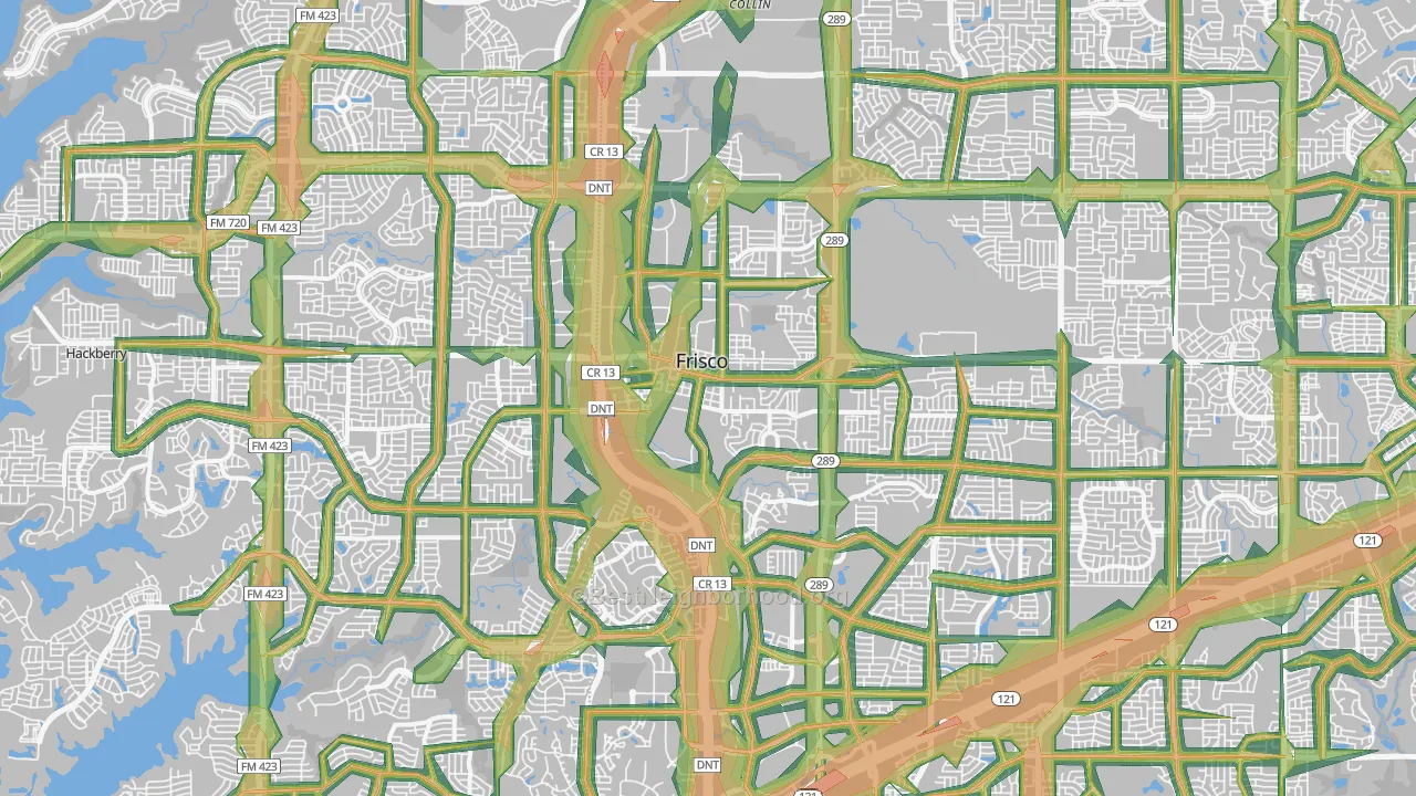 Frisco, TX Map of Noise Levels in Frisco