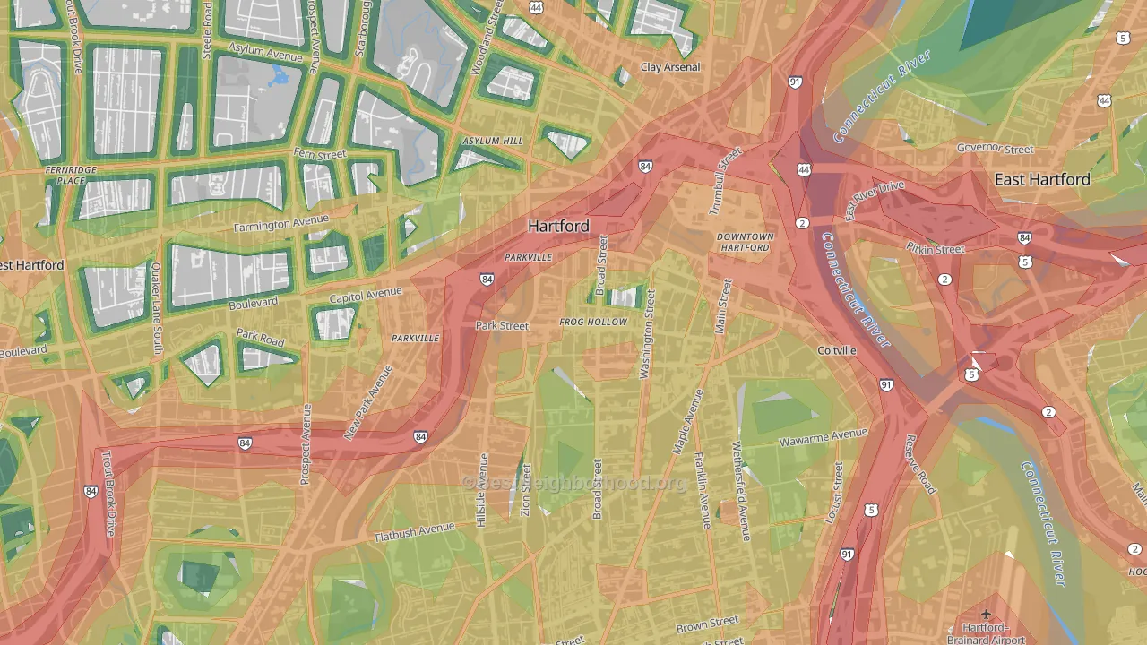 Frog Hollow, Hartford, CT Map of Noise Levels in Frog Hollow