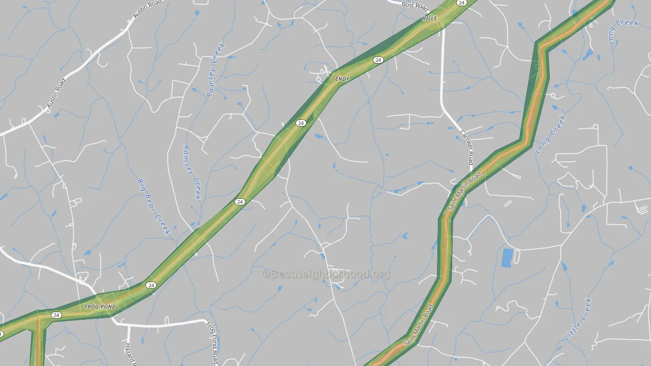 Frog Pond, NC Map of Noise Levels in Frog Pond