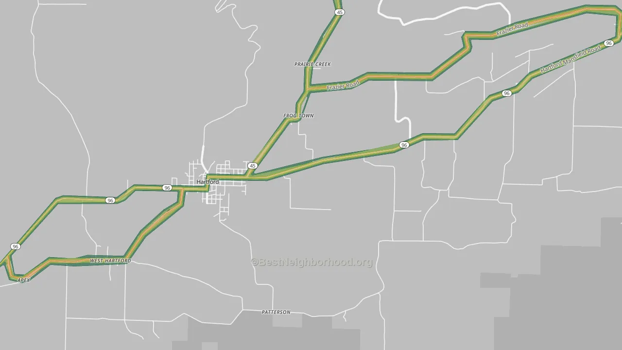 Frog Town, AR Map of Noise Levels in Frog Town