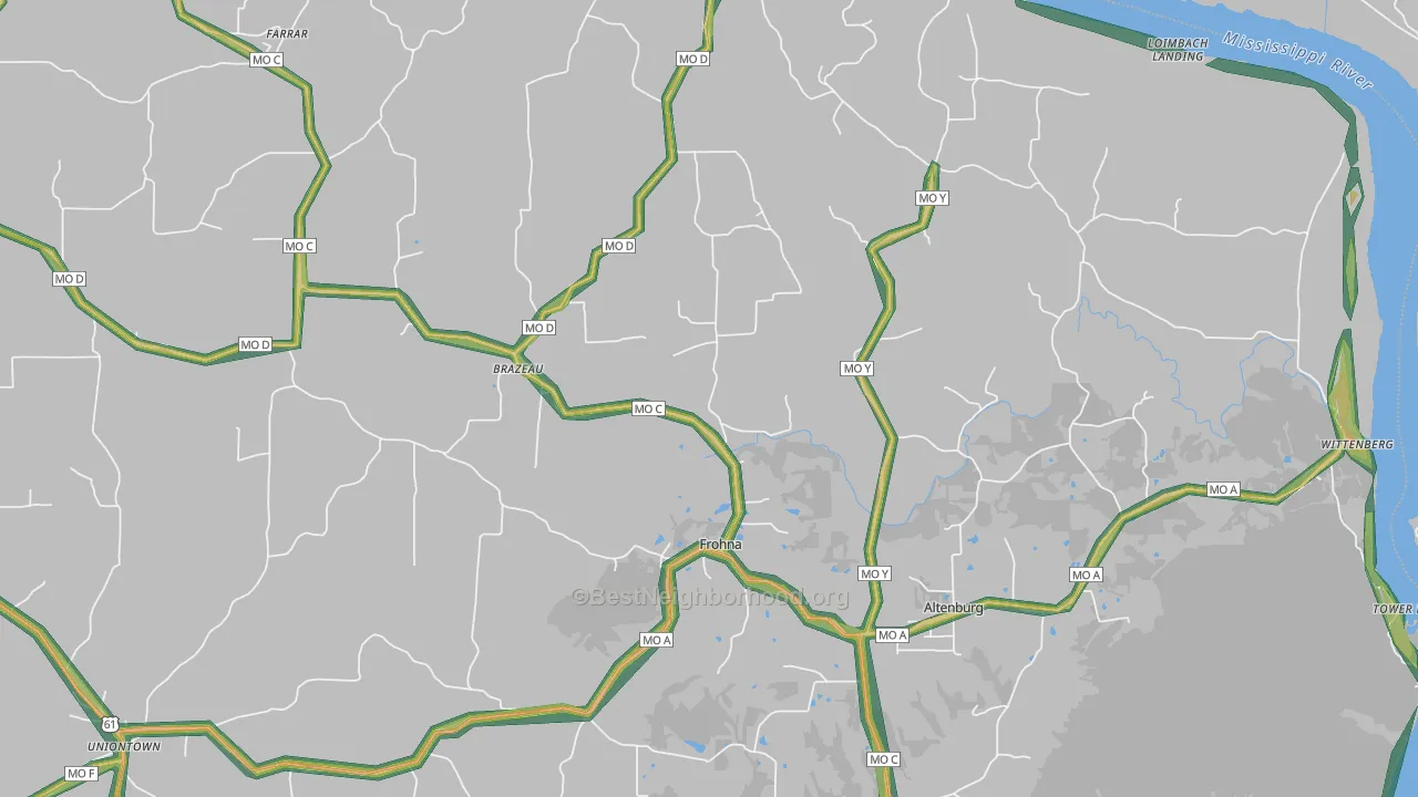 Frohna, MO Map of Noise Levels in Frohna